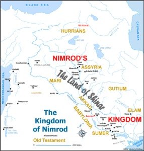 Nimrod's kingdom, from the land of Shinar into Assyria (Gen 10:8–12)