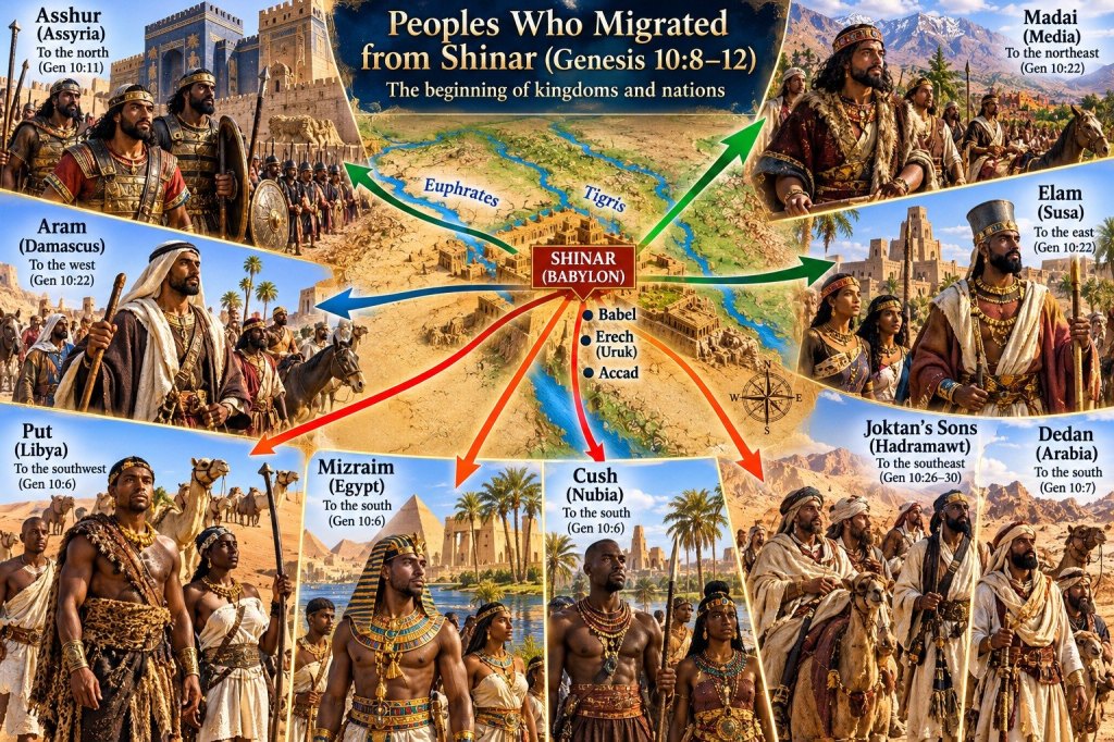 The peoples who went out from Shinar (Gen 10:8–12; 11:8–9)
